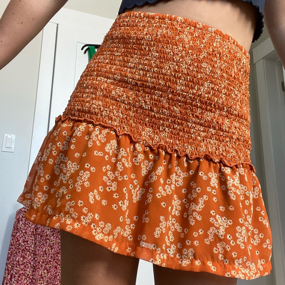 Cotton on Orange ruched floral skirt